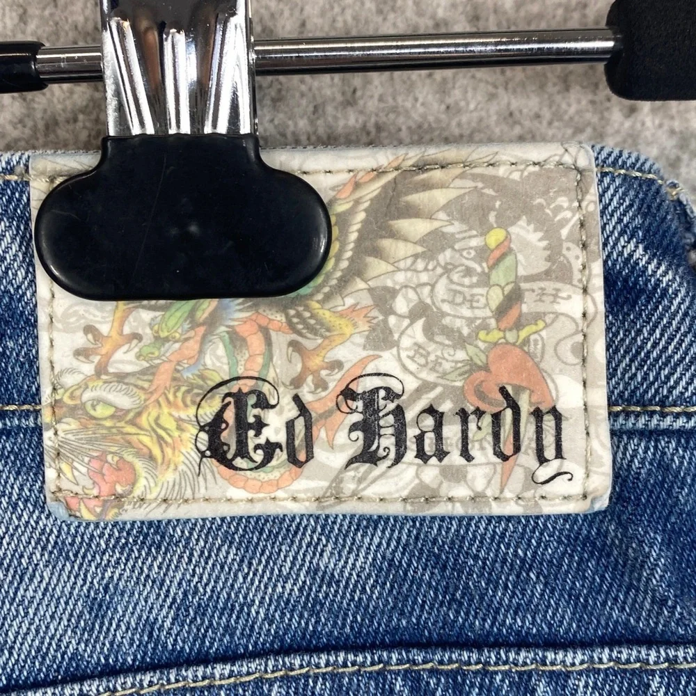 Ed Hardy painted jeans size 28 graffiti retro Y2K art tattoo edgy streetwear - Picture 2 of 11